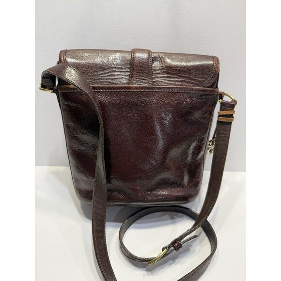 Vtg Brighton Embossed Leather Crossbody Structured Brown 90's Bucket Bag 736135 - Picture 3 of 16